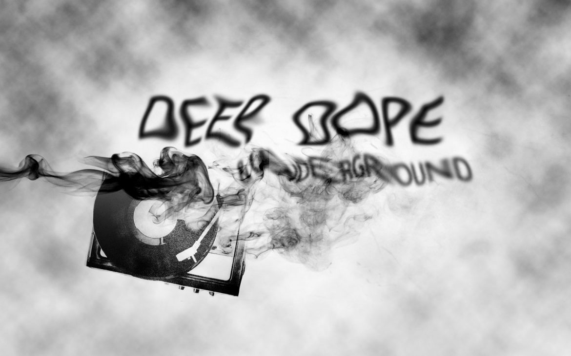 JK Rich presents deep, dope & underground show banner showing a smokey dj turntable