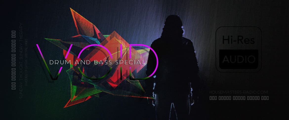 drum and bass special poster featuring dj logo and man stood in the rain