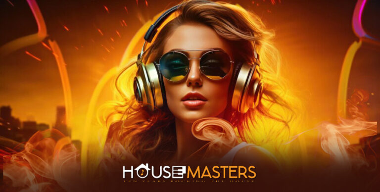 hot on housemasters cover header featuring sexy woman wearing headphones and sunglasses surrounded by flames