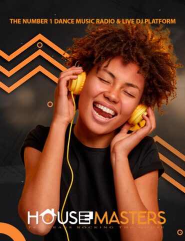 Beautiful black girl listening to music on headphones