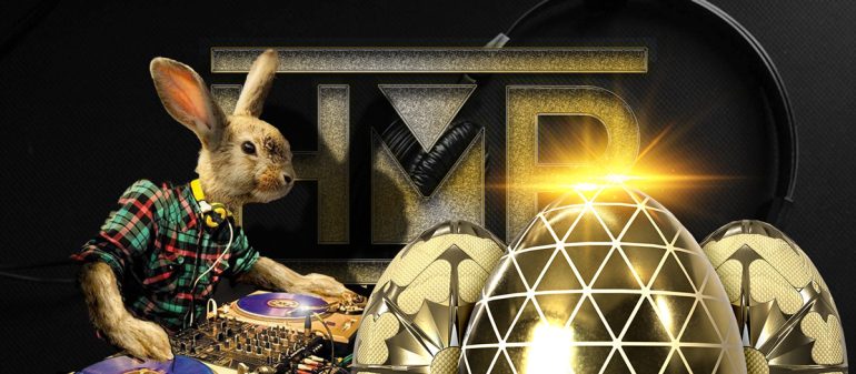 The Bunny Basher event day header on housemasters radio showing an easter bunny DJ